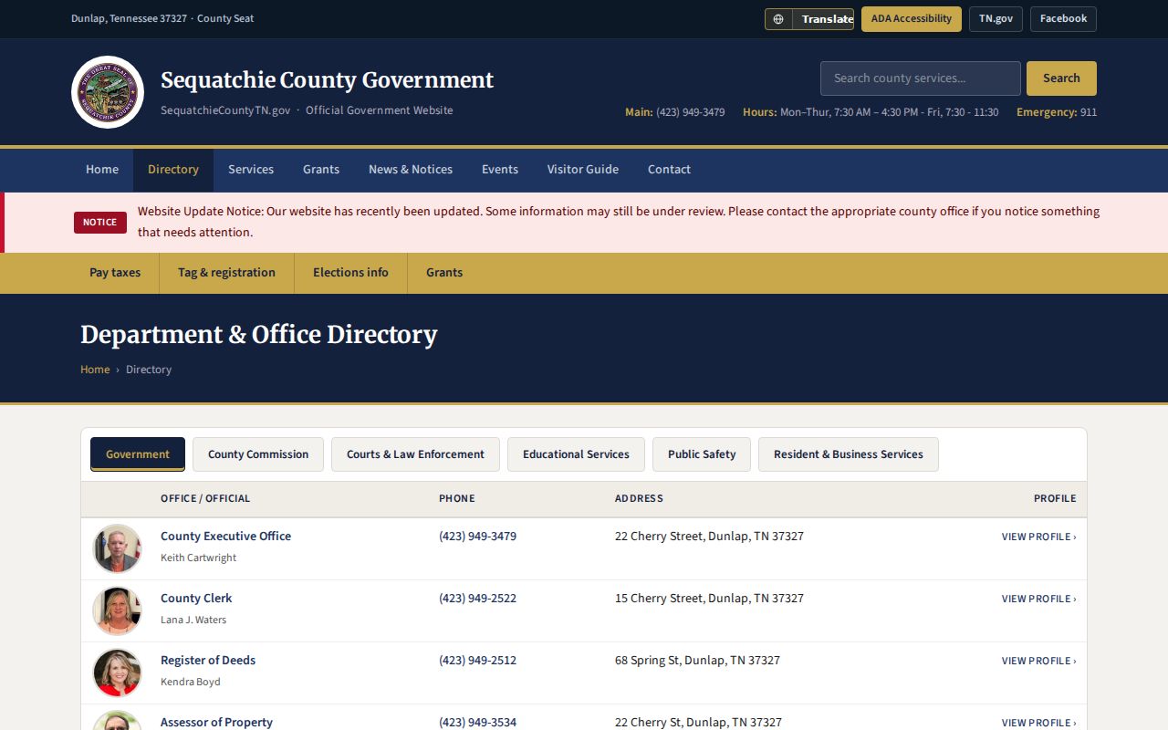 Sequatchie County criminal history sheriff and clerk directory