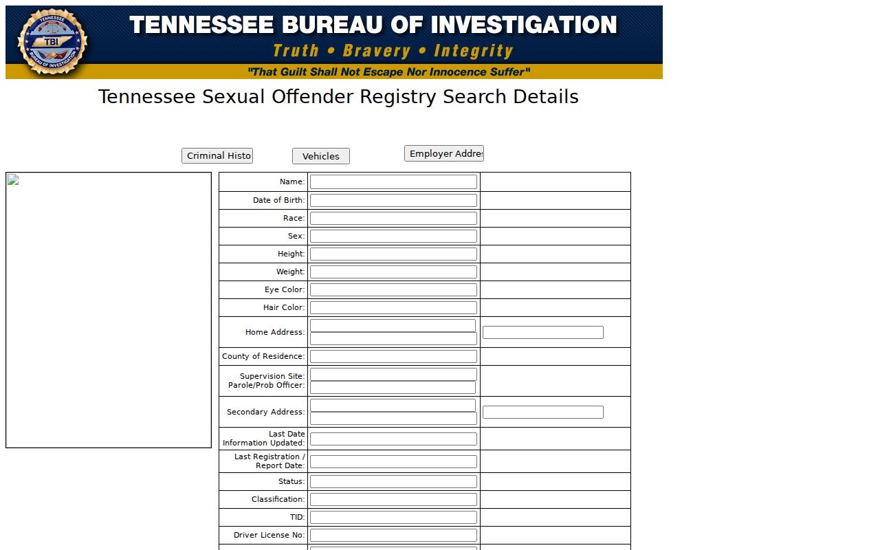 Blank Tennessee registry profile layout for Sequatchie County searches