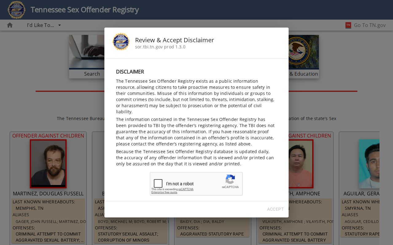 Sequatchie County sex offender search on the TBI registry