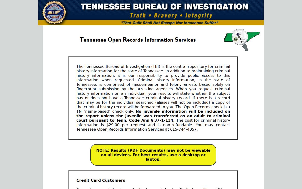 Sequatchie County criminal history TORIS search start screen